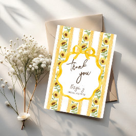 Tarjeta De Agradecimiento Ducha de boda de rayas amarillas de girasoles enam