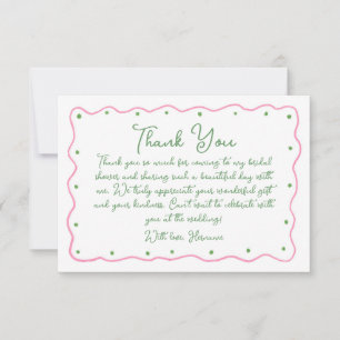 Tarjeta De Agradecimiento Ducha de Boda Pintada a Mano Rosa Verde Caprichosa