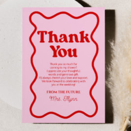 Tarjeta De Agradecimiento Ducha de Boda Retro Rosa Rojo con Borde Ondulado