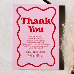 Tarjeta De Agradecimiento Ducha de Boda Retro Rosa Rojo con Borde Ondulado