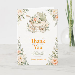 Tarjeta De Agradecimiento Ducha de Carruaje de Bebé Floral