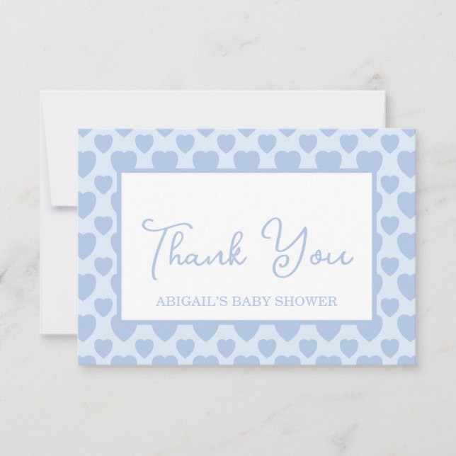 Tarjeta De Agradecimiento Ducha de Corazones Azules para Bebé  (Anverso)