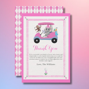 Tarjeta De Agradecimiento Ducha de Elefante y Mono Jugando Golf para Bebé Ni