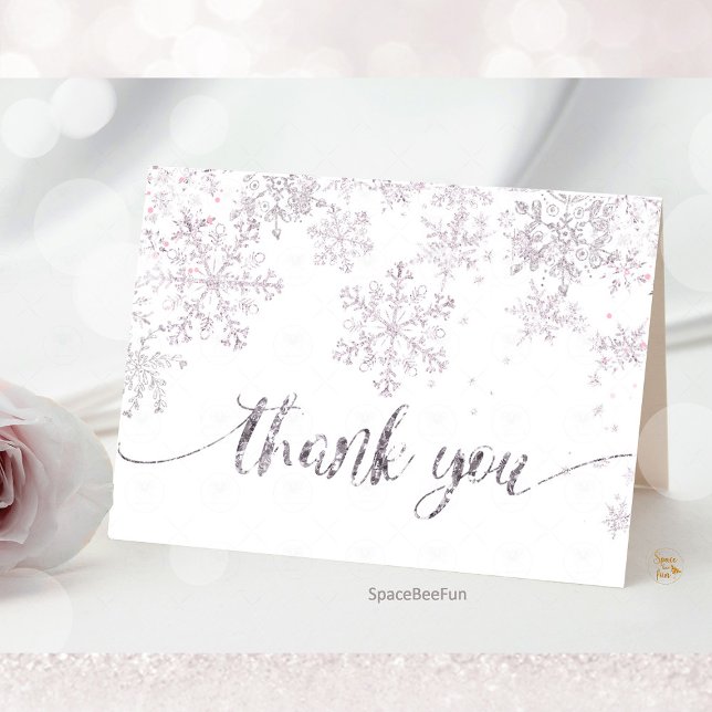 Tarjeta De Agradecimiento Ducha de invierno con copo de nieve (snowflake baby shower,thank you card,winter baby shower,baby shower,snowflake theme,winter wonderlan)