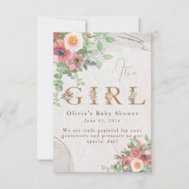 Tarjeta De Agradecimiento Ducha de Niña Bebé Floral