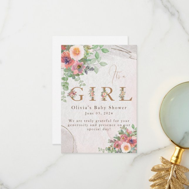 Tarjeta De Agradecimiento Ducha de Niña Bebé Floral (Anverso/Reverso In Situ)