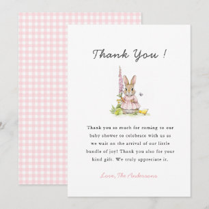 Tarjeta De Agradecimiento Ducha de niña conejito rosa lindo