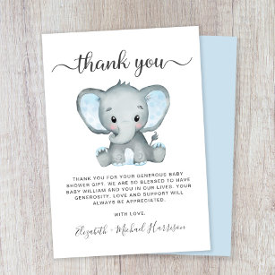 Tarjeta De Agradecimiento Ducha de niño pequeño elefante lindo