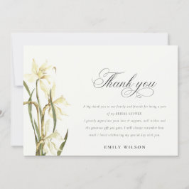 Tarjeta De Agradecimiento Ducha de Novia Acuarela Floral Narciso Blanco