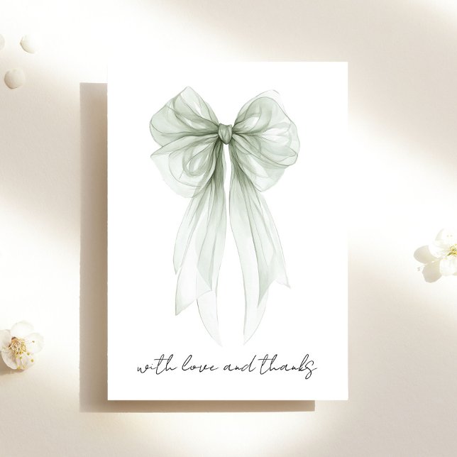 Tarjeta De Agradecimiento Ducha de Novia Acuarela Verde Salvia con Lazo Coqu (Subido por el creador)