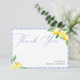 Tarjeta De Agradecimiento Ducha de Novia Azul Positano Italiano Limón