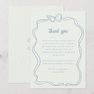 Tarjeta De Agradecimiento Ducha de novia azul preppy Bow Mint Green