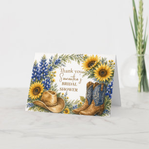 Tarjeta De Agradecimiento Ducha de novia bohemio de girasol Bluebonnet Texas