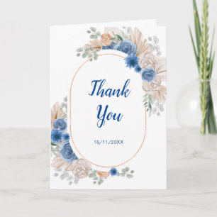 Tarjeta De Agradecimiento Ducha de Novia Boho Azul con Hierba de Pampas