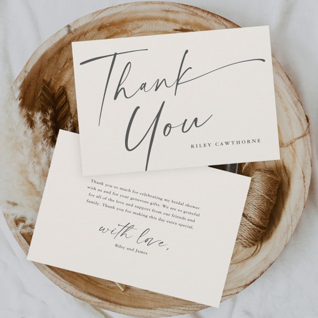 Tarjeta De Agradecimiento Ducha de Novia Boho con Letra Moderna (Elegant neutral boho bridal shower thank you cards.)