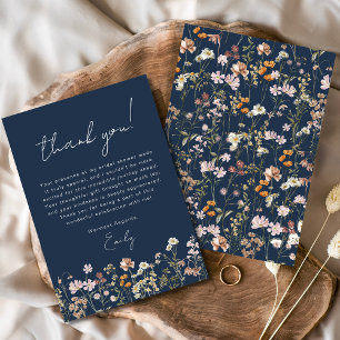 Tarjeta De Agradecimiento Ducha de Novia Boho Flor Silvestre Azul Marino