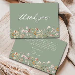 Tarjeta De Agradecimiento Ducha de Novia Boho Flor Silvestre Verde Salvia