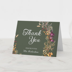 Tarjeta De Agradecimiento Ducha de Novia Boho Floral Otoñal Plegada