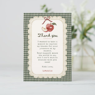 Tarjeta De Agradecimiento ducha de novia caprichosa de manzana gingham vinta