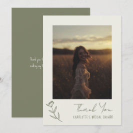 Tarjeta De Agradecimiento Ducha de Novia Caprichosa Verde Floral Dibujada a 