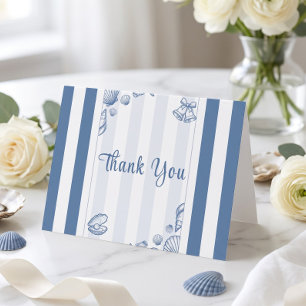 Tarjeta De Agradecimiento Ducha de Novia Caracola Azul Náutico Personalizado