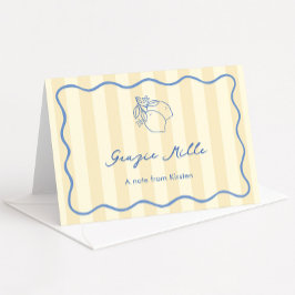 Tarjeta De Agradecimiento Ducha de Novia Ciao Miss Amarillo y Azul Dibujada 
