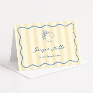 Tarjeta De Agradecimiento Ducha de Novia Ciao Miss Amarillo y Azul Dibujada 