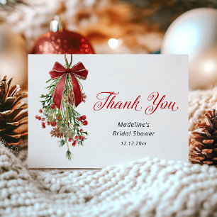 Tarjeta De Agradecimiento Ducha de Novia Clásica de Navidad con Muérdago
