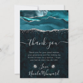 Tarjeta De Agradecimiento Ducha de Novia con Agata Brillante Teal y Plata