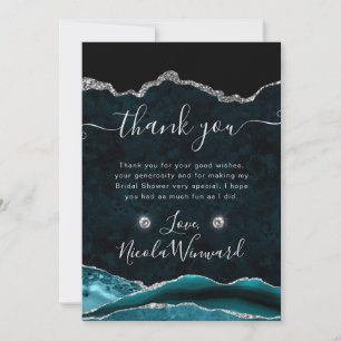 Tarjeta De Agradecimiento Ducha de Novia con Brillo de Teal y Plata