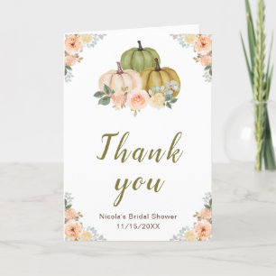Tarjeta De Agradecimiento Ducha de Novia con Calabazas Florales Verde Salvia