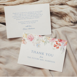 Tarjeta De Agradecimiento Ducha de Novia con Flor de Pastel Suave