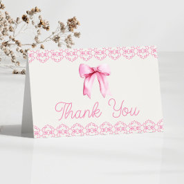 Tarjeta De Agradecimiento Ducha de Novia con Lazo Coquette Rosa