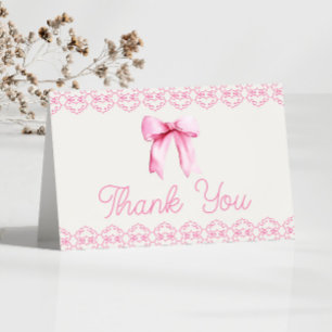 Tarjeta De Agradecimiento Ducha de Novia con Lazo Coquette Rosa