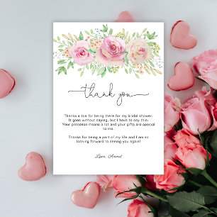 Tarjeta De Agradecimiento ducha de novia con rosas elegantes