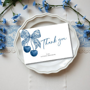Tarjeta De Agradecimiento Ducha de Novia con Tema de Algo Azul con Lazo Azul