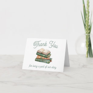 Tarjeta De Agradecimiento Ducha de Novia con Tema de Libros en Verde Salvia