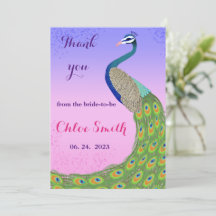 Ducha de novia con temática de pavo real rosa y az