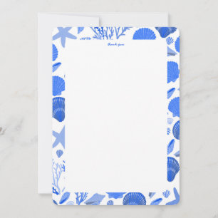 Tarjeta De Agradecimiento Ducha de Novia Conchas Marinas Elegante Playa Azul