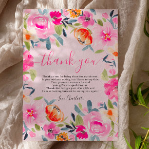 Tarjeta De Agradecimiento ducha de novia de acuarela floral atrevida bohemio