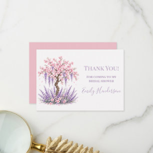 Tarjeta De Agradecimiento Ducha de novia de flor de cerezo y árbol de lavand