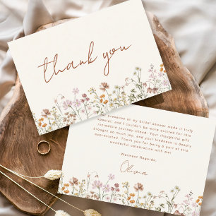 Tarjeta De Agradecimiento Ducha de Novia de Flor Silvestre de Terracota