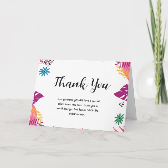 Tarjeta De Agradecimiento Ducha de Novia de Hojas Multicolor (Anverso)