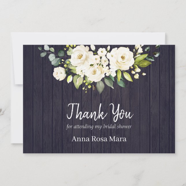 Tarjeta De Agradecimiento *~* Ducha de novia de rosa blanca de maderas rusas (Anverso)