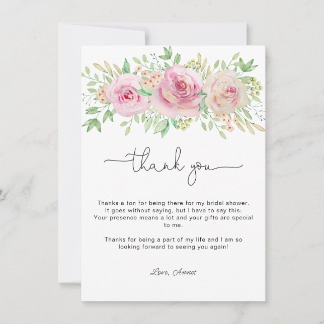 Tarjeta De Agradecimiento Ducha de novia de rosas elegantes (Anverso)