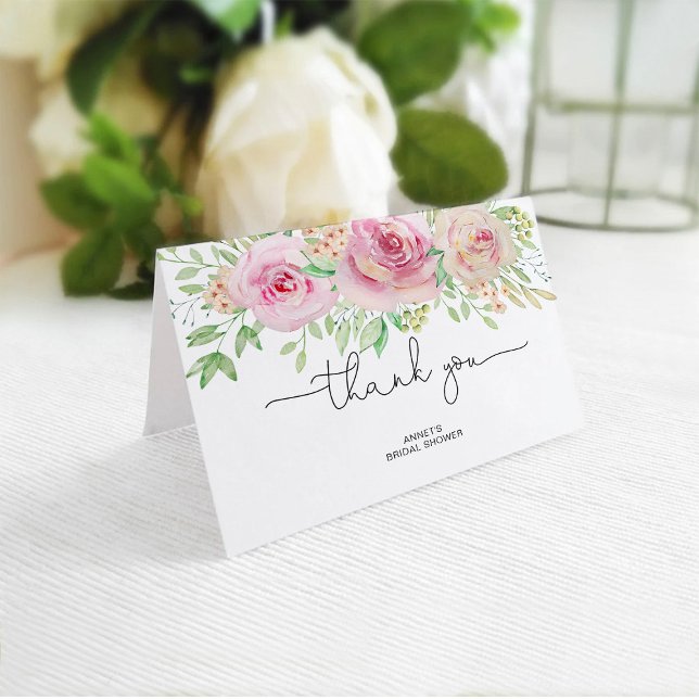 Tarjeta De Agradecimiento ducha de novia de rosas elegantes (Subido por el creador)