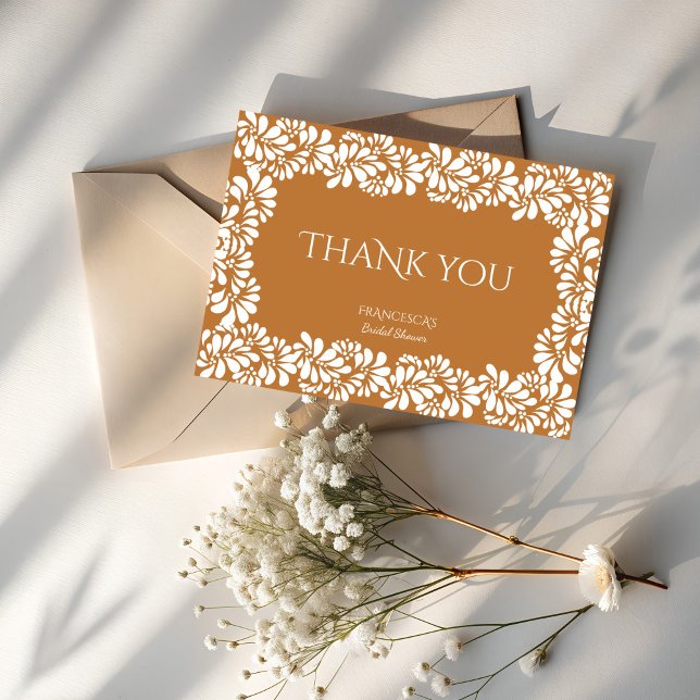 Tarjeta De Agradecimiento ducha de novia de terracota talavera mexicana (Mexican fiesta talavera terracotta bridal shower thank you cards papel picado thank you cards)