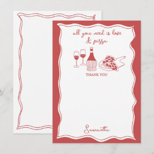 Tarjeta De Agradecimiento Ducha de Novia de Vino de Pizza Italiana Dibujada 