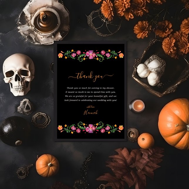 Tarjeta De Agradecimiento Ducha de Novia del Día de Muertos Floral (Subido por el creador)