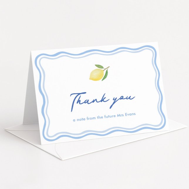 Tarjeta De Agradecimiento Ducha de novia Doodle Border Dolce Vita (Boho italian check tablecloth dolce vita wavy border citrus lemon thank you card)